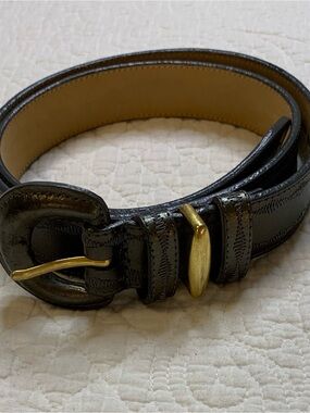 Olga Santini Charcoal Leather Belt size L with stitching and Gold-Tone Buckle